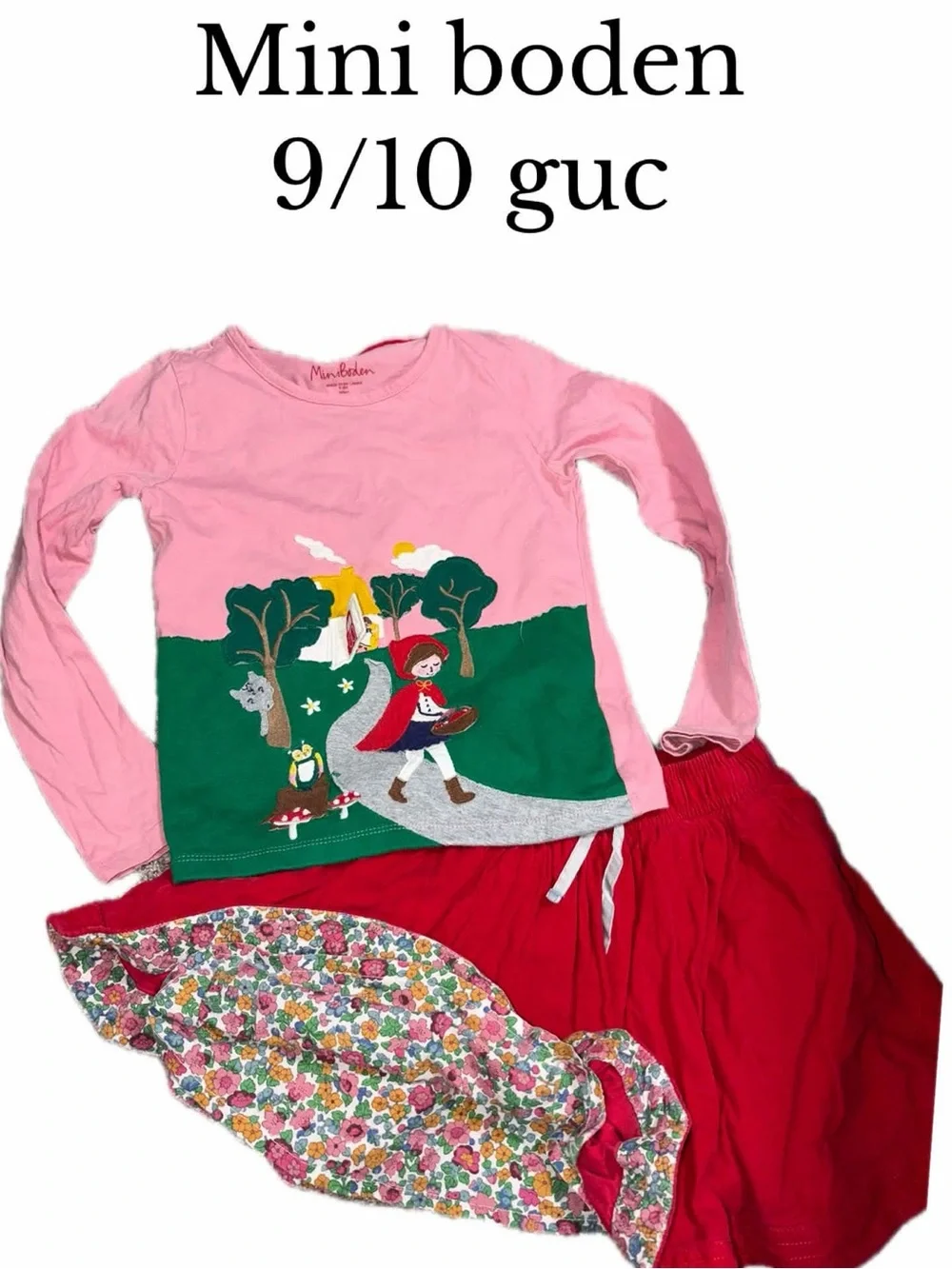 Mini boden 9/10 skirt shirt little red riding hood